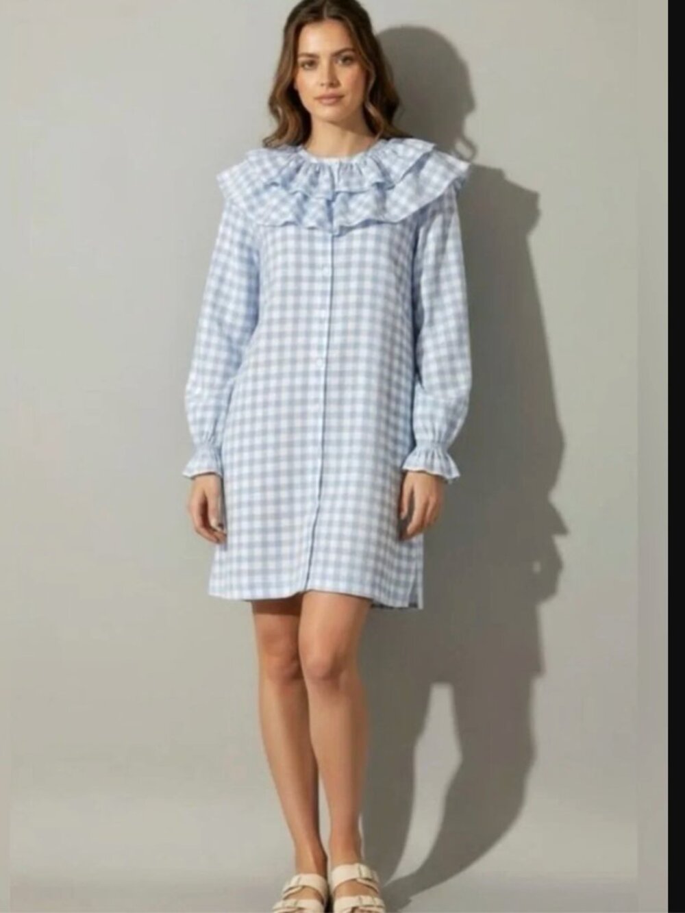 Hill House Colette Gingham Dress XS Blue Ruffle - Picture 3 of 10